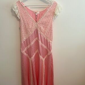 LoveShackFancy Silk and Lace Midi Dress